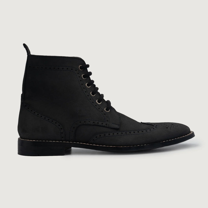 Duster Brogues Derby Noir Nubuck Bottines en cuir pour Homme