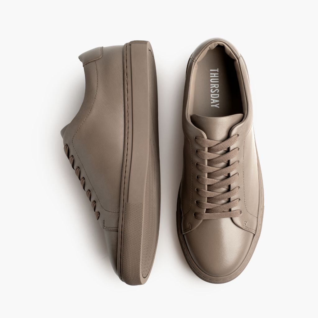 Encore Taupe Baskets en cuir pour Homme - Contrefort de talon renforcé & surpiqûres doubles de précision