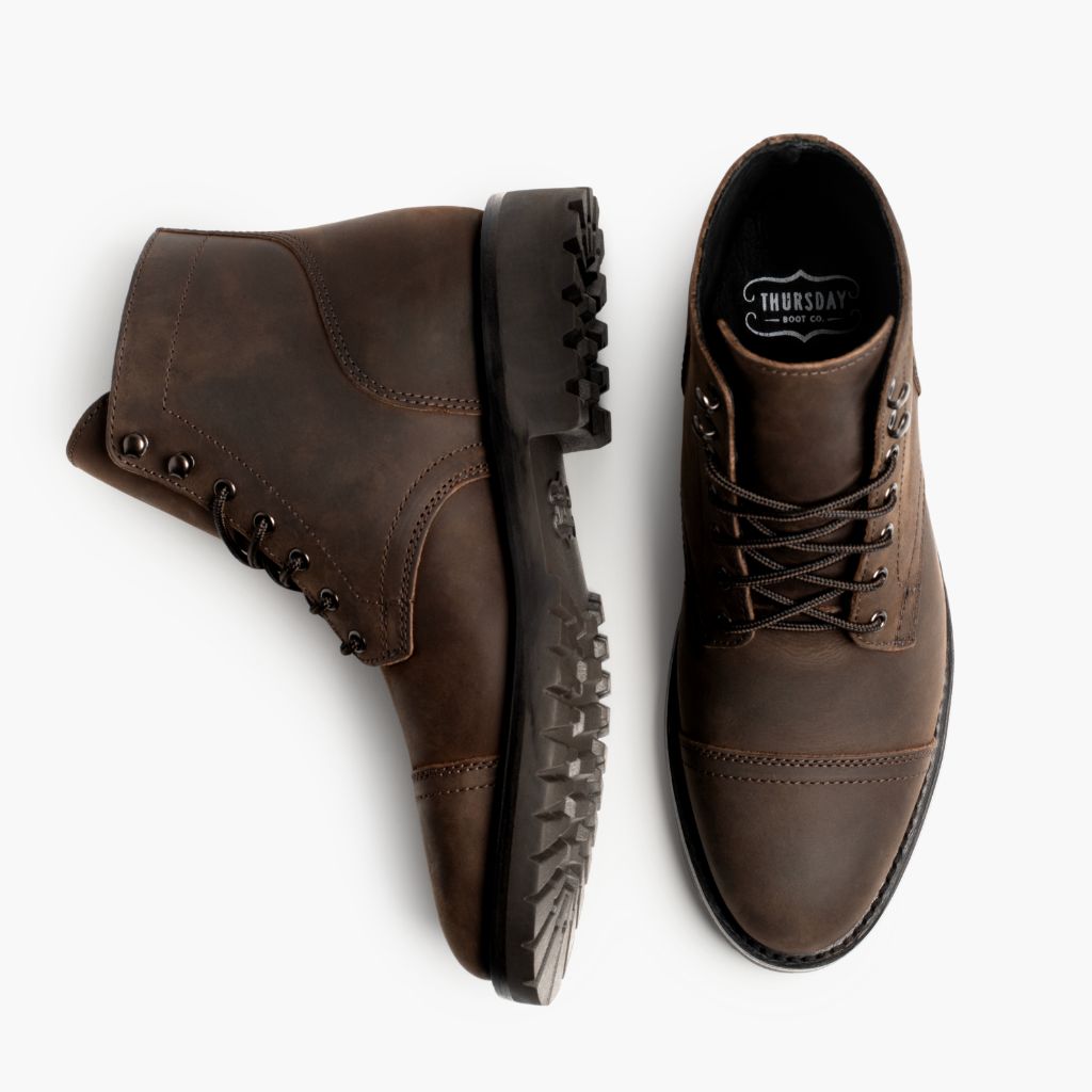 Captain StormKing® Tabac Bottines en cuir pour Homme - Contrefort de talon renforcé & surpiqûres doubles de précision