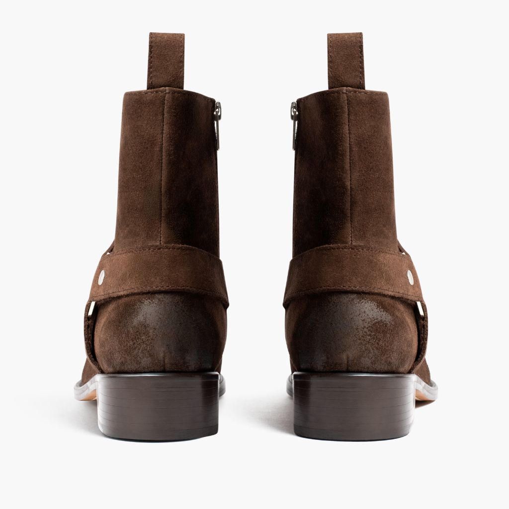 High-Traction Rubber Outsole & Lug Tread Pattern on Harness Marron Foncé Suede Bottines en cuir pour Homme