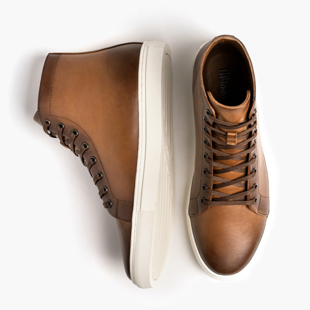 Premier High Top Caramel Baskets en cuir pour Homme For Men - Contrefort de talon renforcé & surpiqûres doubles de précision