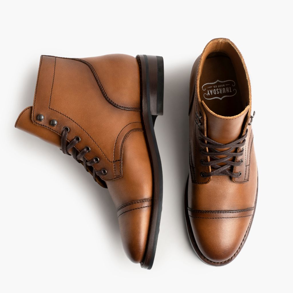 Captain Caramel Bottines en cuir pour Homme - Contrefort de talon renforcé & surpiqûres doubles de précision