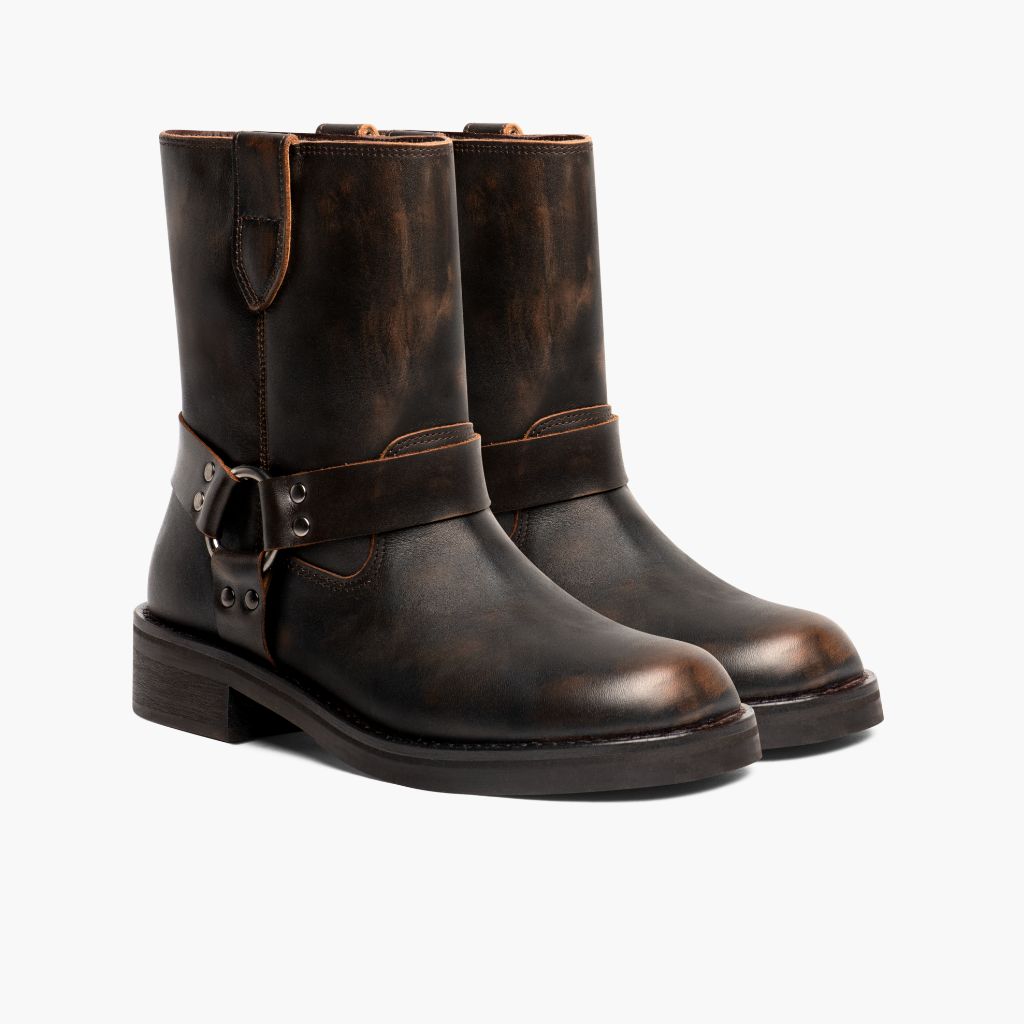 Vintage Brown Full-Grain leather Boots - Montage cousu Goodyear & détail de l'embout avant