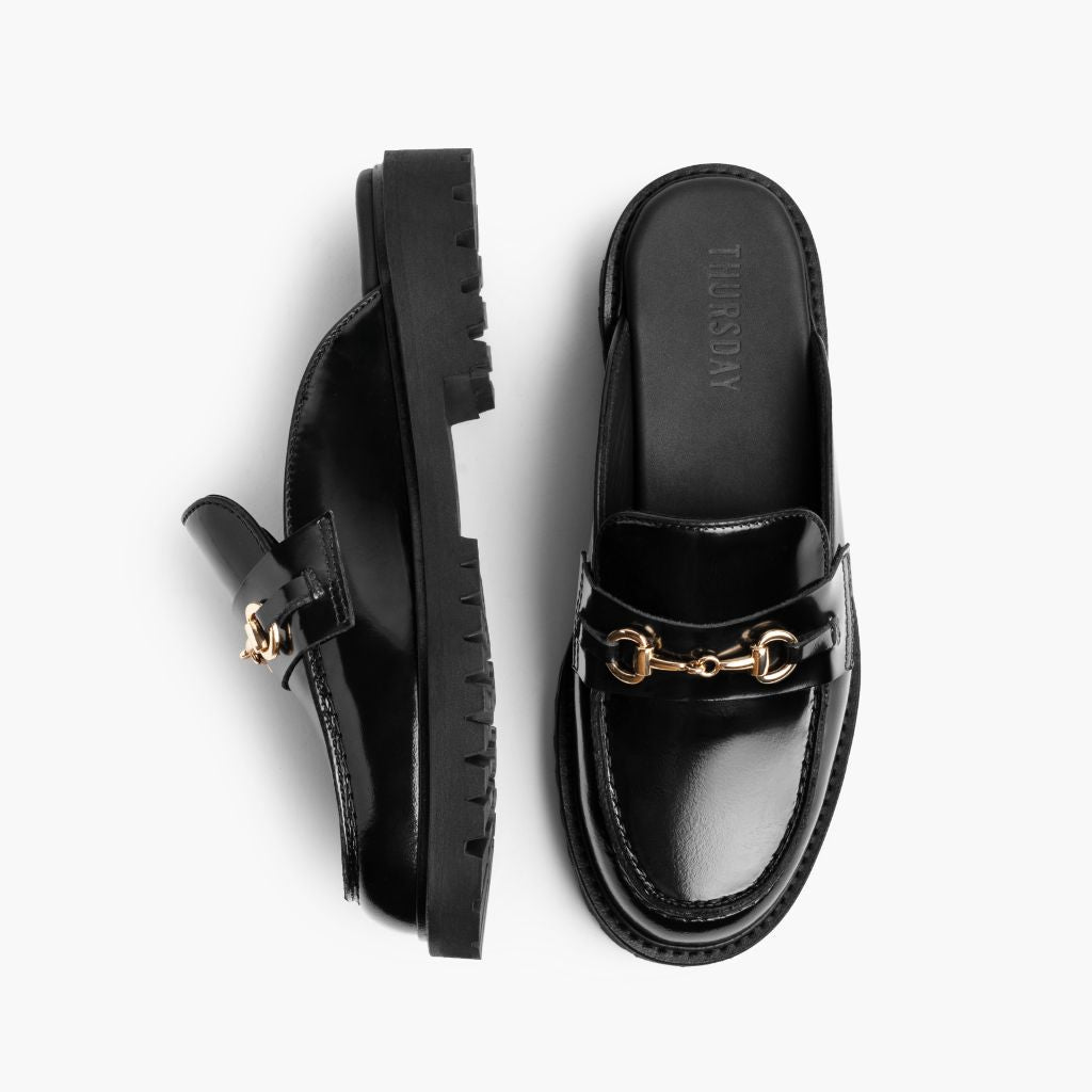 Penny Mule Noir & Gold Mocassins en cuir pour Femme - Contrefort de talon renforcé & surpiqûres doubles de précision