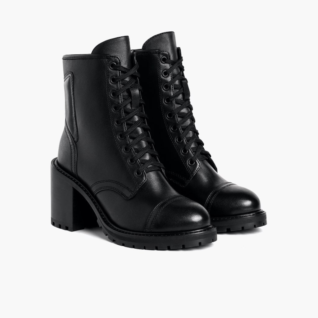 Black Full-Grain leather Boots - Montage cousu Goodyear & détail de l'embout avant
