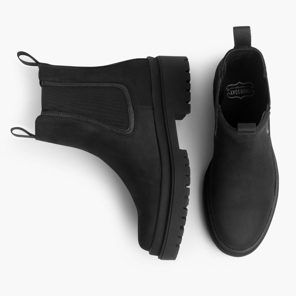 High-Traction Rubber Outsole & Lug Tread Pattern on Legend Platform Noir Mat Bottines en cuir pour Femme