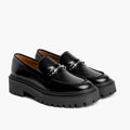 Penny Platform Noir & Silver Mocassins en cuir pour Femme