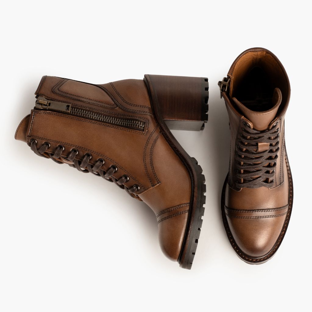 High-Traction Rubber Outsole & Lug Tread Pattern on Rebel Blé Ambré Bottines en cuir pour Femme