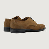 High-Traction Rubber Outsole & Lug Tread Pattern on Attorney Derby Brown Suede Leather Shoes StudGuard For Men