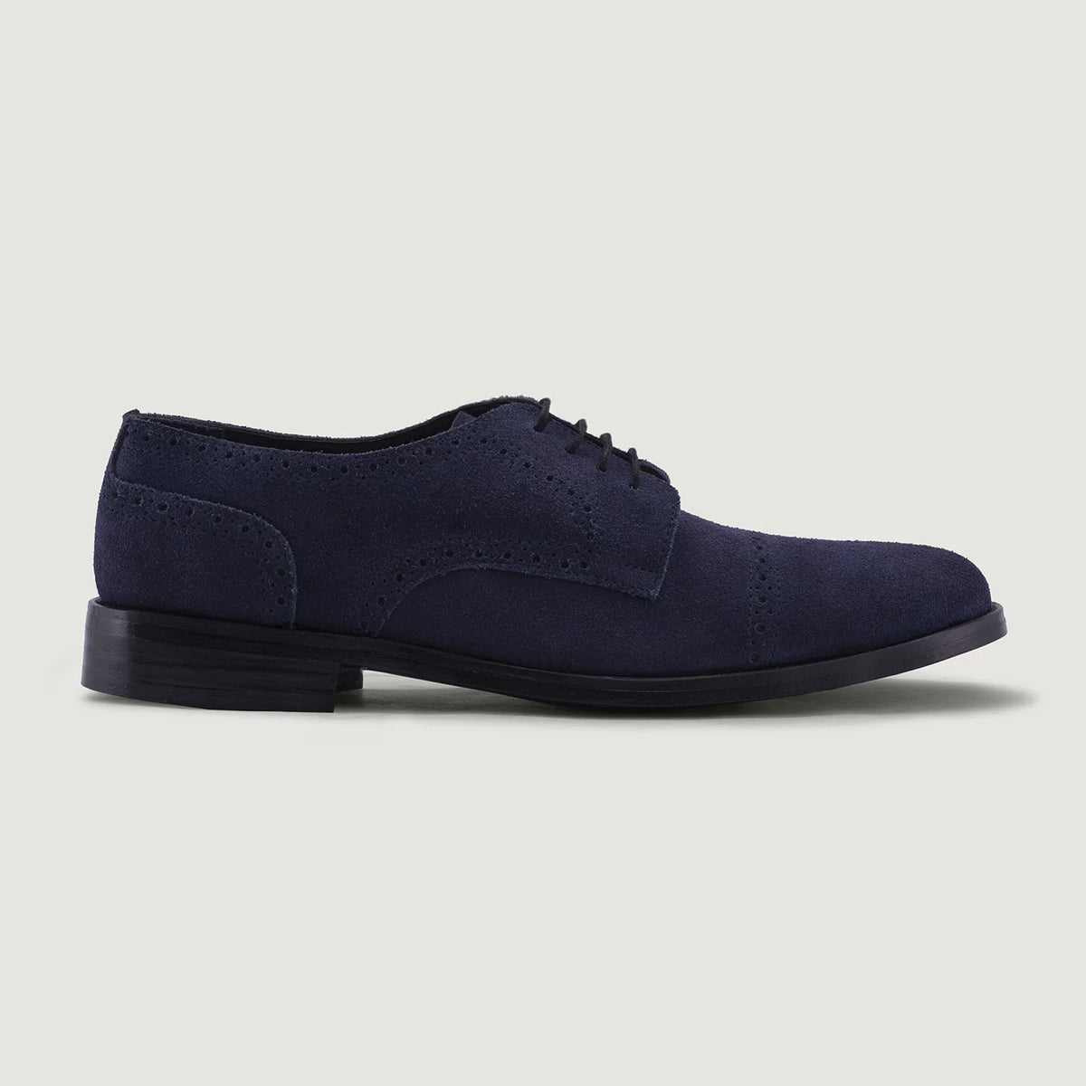 Blue Goatskin Suede Leather Shoes - Montage cousu Goodyear & détail de l'embout avant