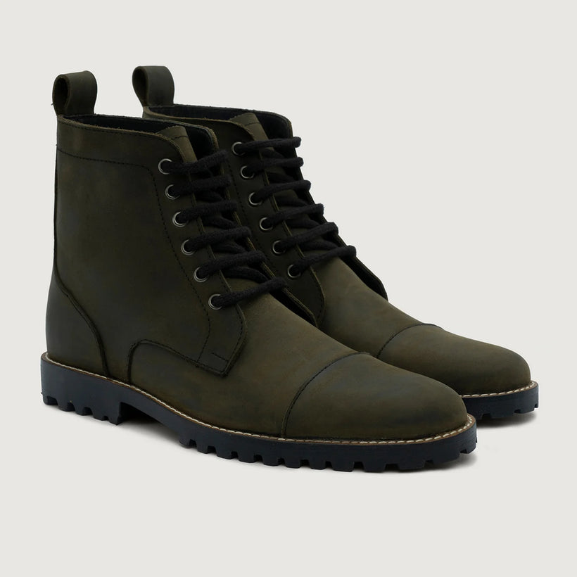Knight Derby Olive Vert Pullup Bottines en cuir - TerraGrip pour Homme