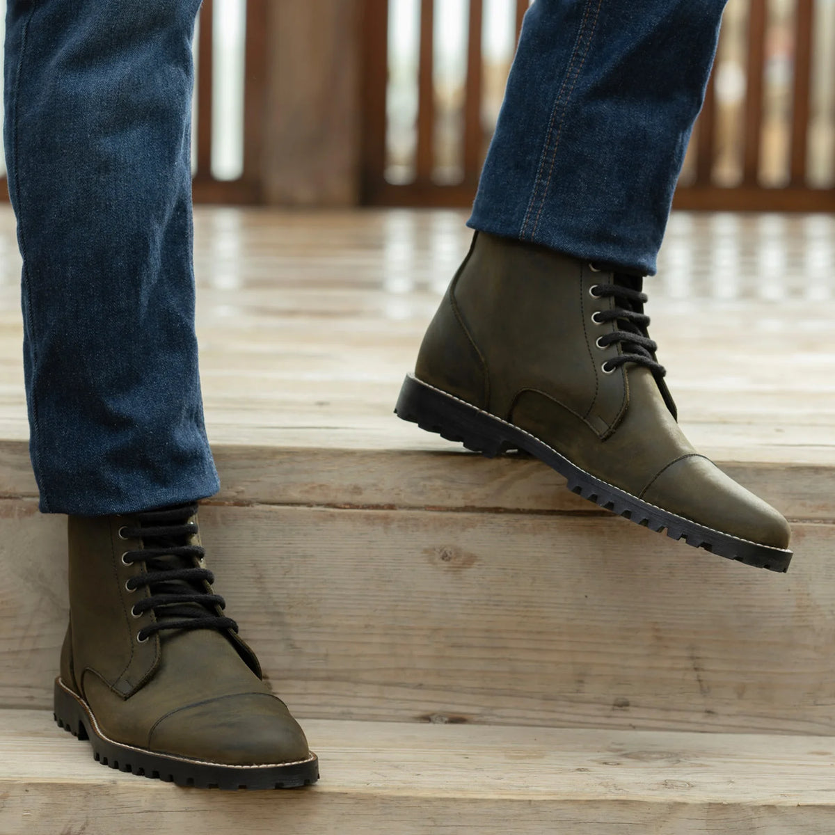 Orlaven Knight Derby Olive Vert Pullup Bottines en cuir - TerraGrip pour Homme footwear image 9