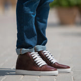 Marty High Top Maroon Leather Sneakers in Maroon Full-Grain Leather - Lateral Side Profile View | Buy Online
