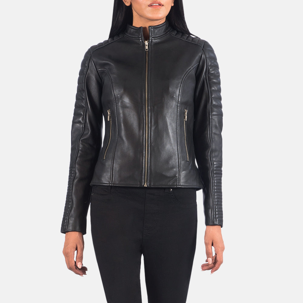 Black Sheepskin Leather Biker Jacket - Vue de dos avec coupe ajustée aux épaules &amp; ourlet soigné