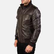Brown Sheepskin Leather Bomber Jacket - Vue de dos avec coupe ajustée aux épaules &amp; ourlet soigné