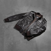 Styled Fit Perspective of Men's Agent Shadow Marron Blouson Bomber en Cuir pour Homme on Model - Natural Daylight Drape