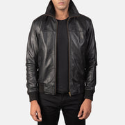 Men's Air Rolf Noir Blouson Bomber en Cuir pour Homme in Black Sheepskin Leather - Vue de face &amp; silhouette ajustée | Acheter en ligne