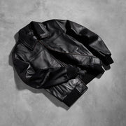 Styled Fit Perspective of Men's Air Rolf Noir Blouson Bomber en Cuir pour Homme on Model - Natural Daylight Drape