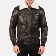 Vue détaillée of Shirt with Removable Fur &amp; Zipper Hardware on Men's Airin G-1 Marron Blouson Bomber en Cuir pour Homme