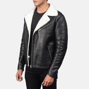 Black Sheepskin Leather Biker Jacket - Vue de dos avec coupe ajustée aux épaules &amp; ourlet soigné