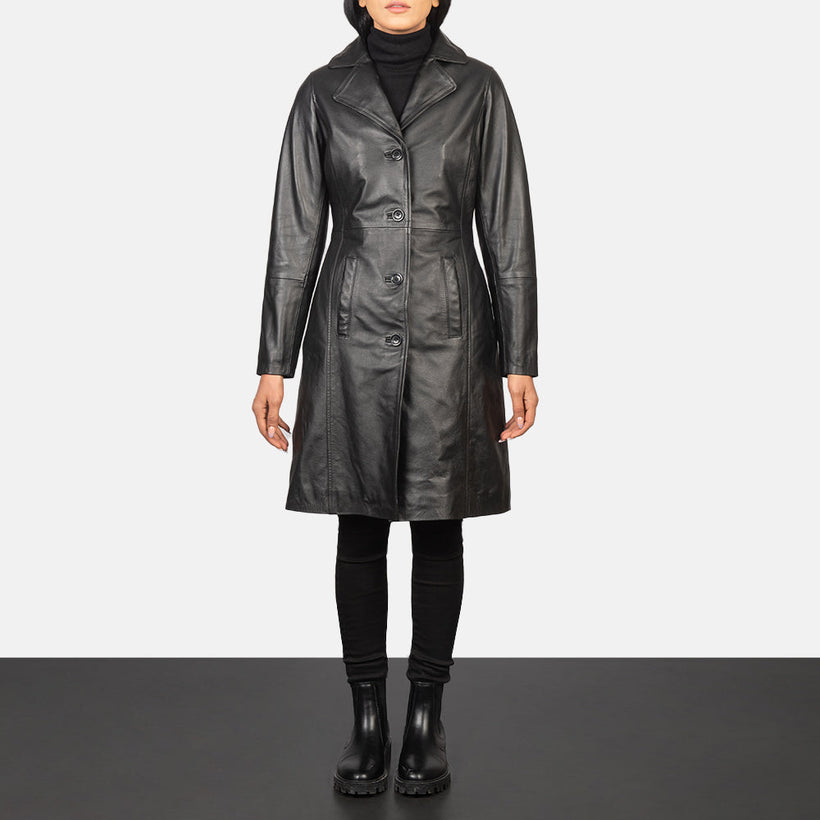 Alexis Noir Single Breasted Manteau en Cuir pour Femme