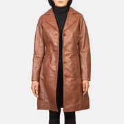 Women's Alexis Marron Single Breasted Manteau en Cuir pour Femme in Brown Cowhide Leather - Vue de face &amp; silhouette ajustée | Acheter en ligne