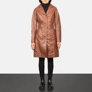 Women's Alexis Marron Single Breasted Manteau en Cuir pour Femme - Vue de profil avec coupe de manche ergonomique