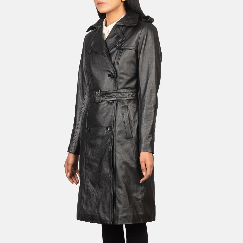 Black Cowhide leather Coat - Vue de dos avec coupe ajustée aux épaules &amp; ourlet soigné