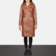 Women's Alice Marron Double Breasted Manteau en Cuir pour Femme in Black Cowhide Leather - Vue de face &amp; silhouette ajustée | Acheter en ligne