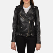 
Alison Noir Veste Motard en Cuir pour Femme in Black Cowhide Leather - Vue de face & silhouette ajustée | Acheter en ligne
