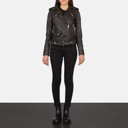 Women's Alison Marron Veste Motard en Cuir pour Femme - Vue de profil avec coupe de manche ergonomique
