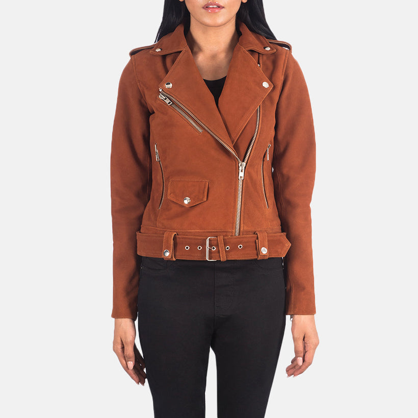 Alison Marron Suede Veste Motard en Cuir pour Femme