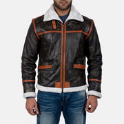Men's Alpine Marron Fur Veste en Cuir pour Homme in Distressed Brown Goatskin Leather - Vue de face &amp; silhouette ajustée | Acheter en ligne