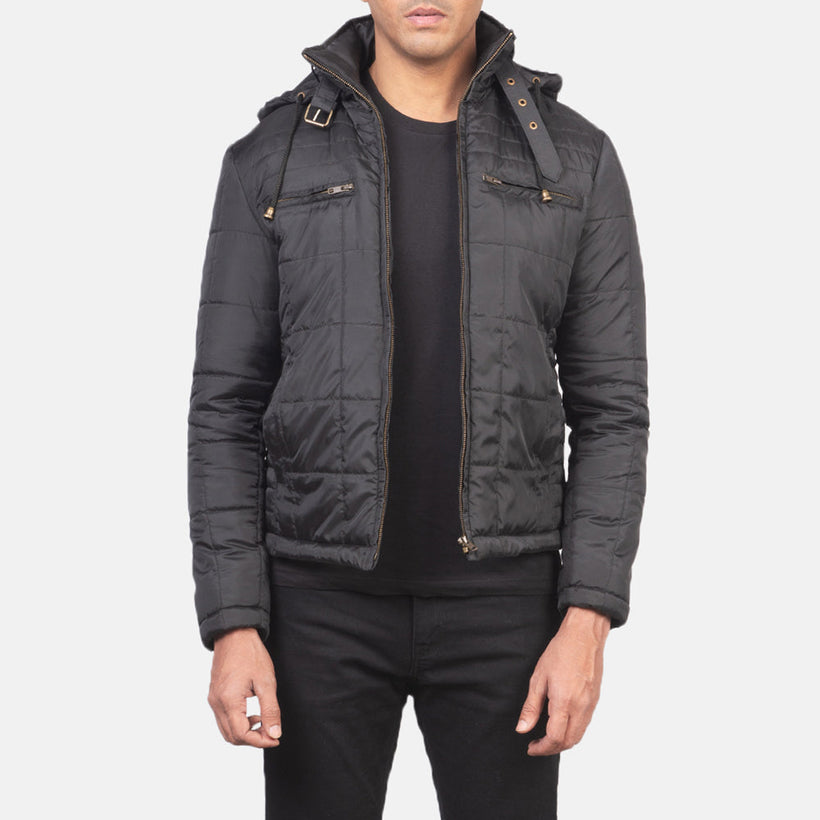 Alps Matelassé Noir Hooded Windbreaker Veste en Cuir pour Homme