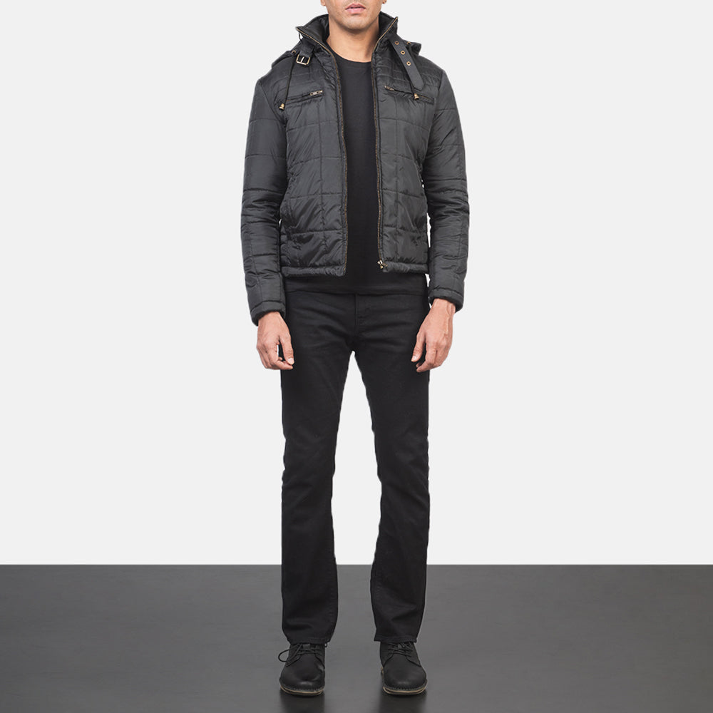 Men's Alps Quilted Black Windbreaker Jacket - Vue de profil avec coupe de manche ergonomique