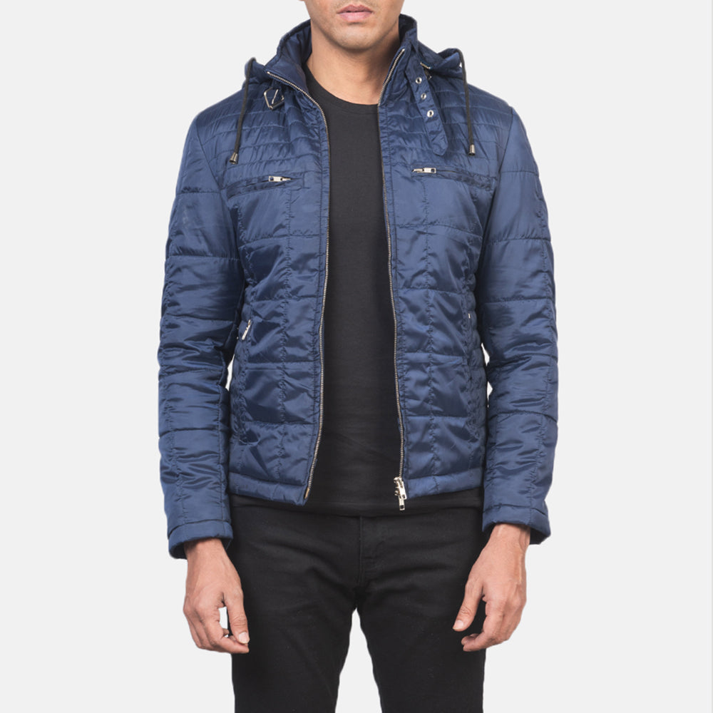 Men's Alps Quilted Blue Windbreaker Jacket in Blue Nylon - Vue de face &amp; silhouette ajustée | Acheter en ligne