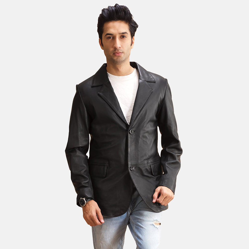 
Alyson Noir Blazer en Cuir en Cuir pour Homme in Black Sheepskin Leather - Vue de face & silhouette ajustée | Acheter en ligne