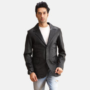 
Alyson Noir Blazer en Cuir en Cuir pour Homme in Black Sheepskin Leather - Vue de face & silhouette ajustée | Acheter en ligne