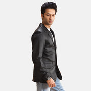 
Black Sheepskin leather Blazer - Vue arrière montrant la carrure ajustée et l'ourlet net