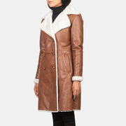Brown Sheepskin Burnishing Aviator Jacket - Vue de dos avec coupe ajustée aux épaules &amp; ourlet soigné