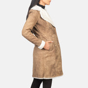Distressed Brown Sheepskin Snuffed Aviator Jacket - Vue de dos avec coupe ajustée aux épaules &amp; ourlet soigné