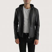 Men's Andy Matte Noir Hooded Veste en Cuir pour Homme - Vue de profil avec coupe de manche ergonomique