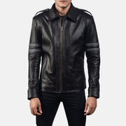 
Armstrong Noir Veste Motard en Cuir pour Homme in Black Cowhide Leather - Vue de face & silhouette ajustée | Acheter en ligne