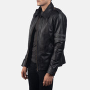 
Black Cowhide Leather Biker Jacket - Vue arrière montrant la carrure ajustée et l'ourlet net