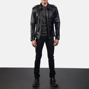 
Armstrong Noir Veste Motard en Cuir pour Homme - Vue de profil mettant en valeur la coupe de manche ergonomique
