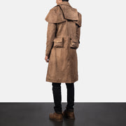 Men's Army Marron Leather Duster pour Homme - Vue de profil avec coupe de manche ergonomique