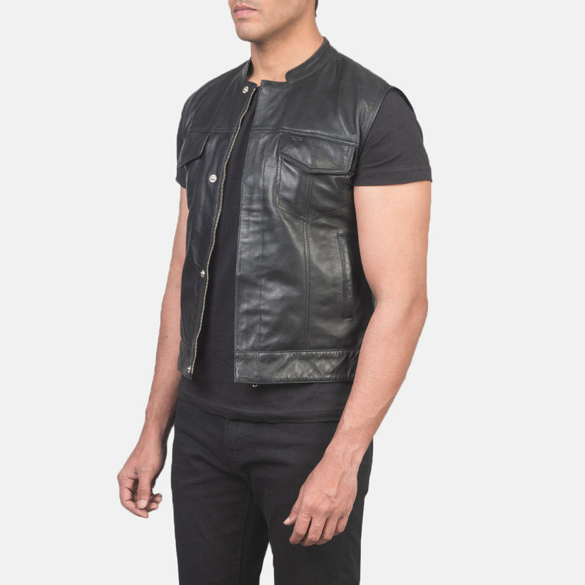 Atlas Moto Noir Gilet en Cuir pour Homme