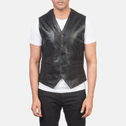 Vue détaillée of Classic Collar &amp; 5 Button Hardware on Men's Auden Noir Gilet en Cuir pour Homme