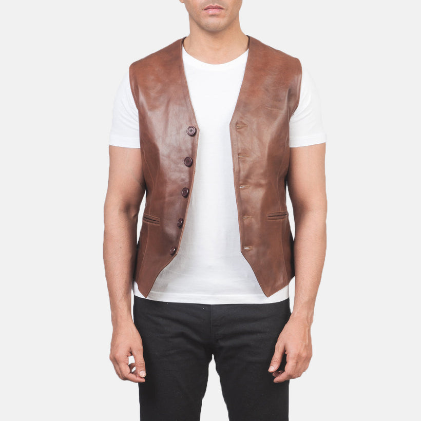Auden Marron Gilet en Cuir pour Homme