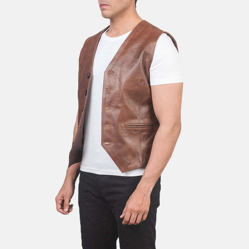 Auden Marron Gilet en Cuir pour Homme